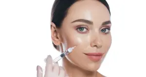 Woman receiving an injection of dermal filler into her cheek to restore volume and refine facial contour.